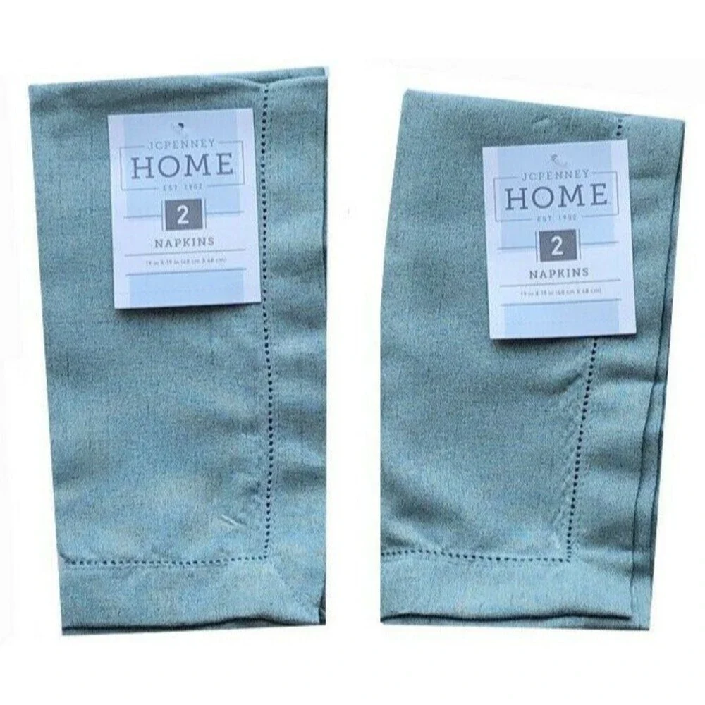JCP Hemstitch Fabric Napkins 19x19 Teal Holiday Thanksgiving Set of 4 Easter